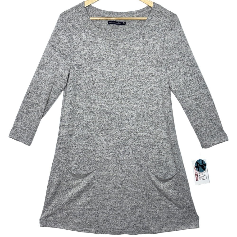 Abercrombie & Fitch Gray Scoop Neck Pockets Long Sleeve Mini Dress Womens Size M